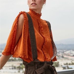 Pumpkin Open Sleeve Ruffle Blouse